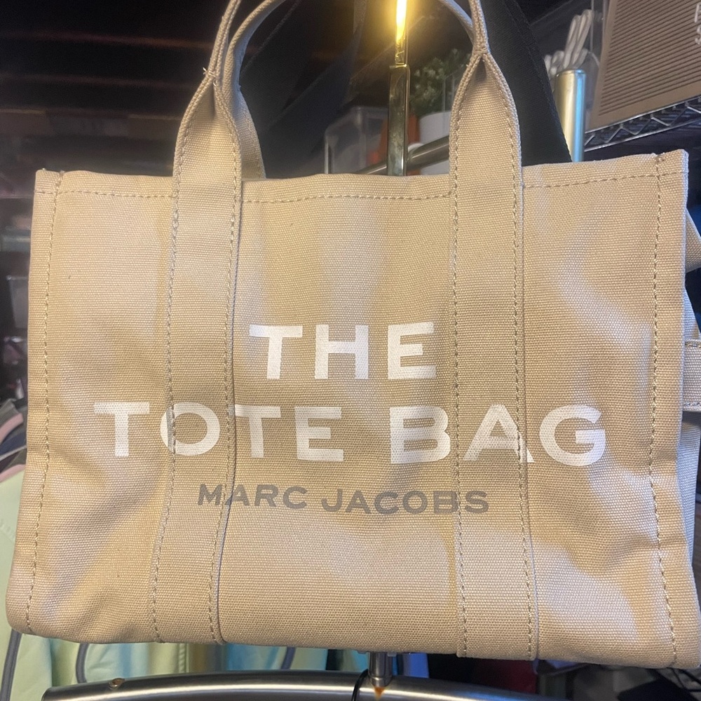 Marc Jacobs Tan Canvas Tote Bag with Bold Text